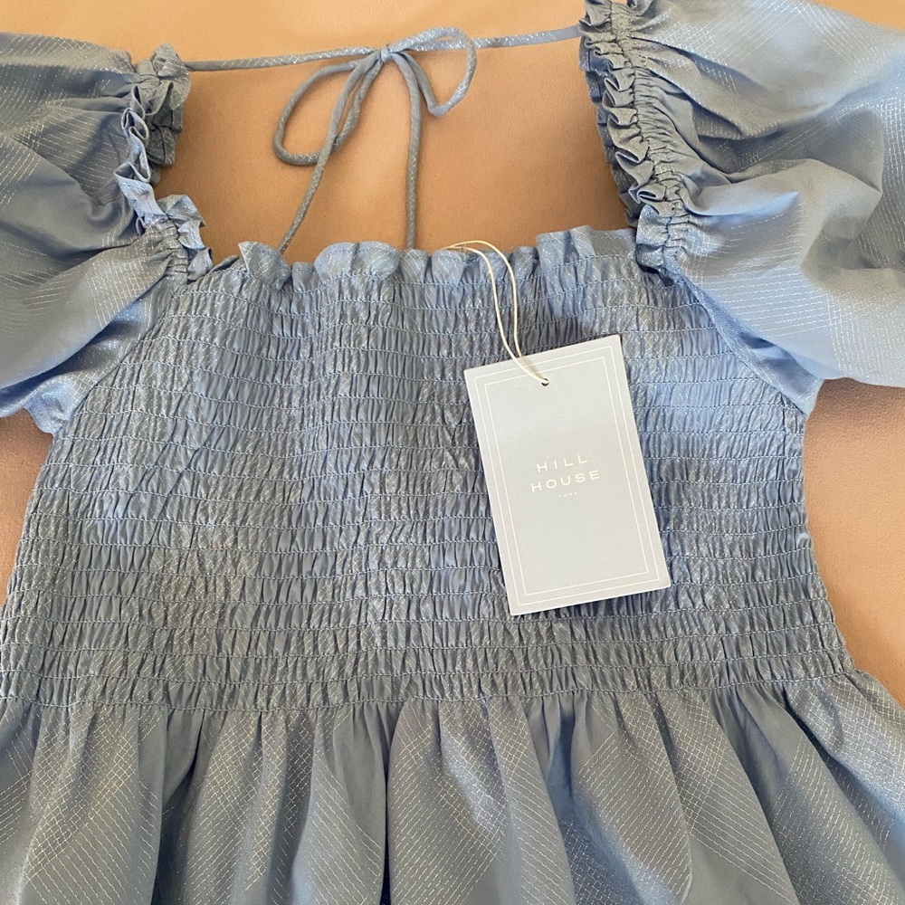 Hill House Athena Nap Dress | Size Small | light blue glitter check